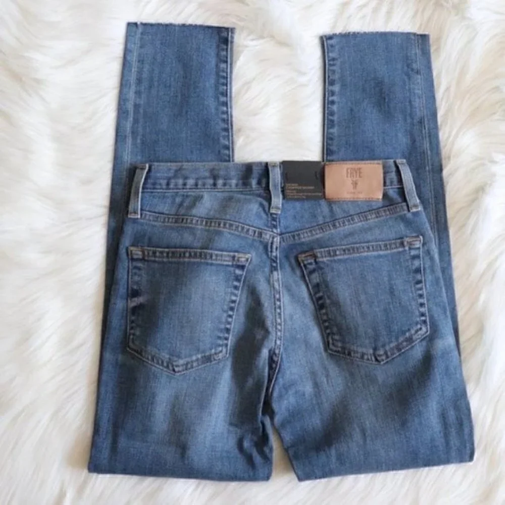NWT FRYE Sienna Medium Blue Wash Ripped Distressed Skinny Jeans Size 25